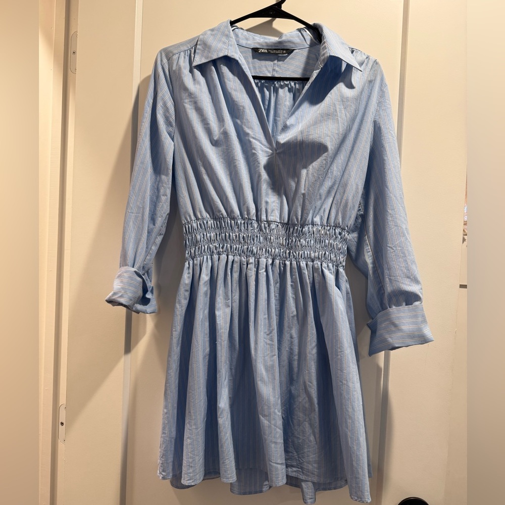 Zara Light Blue Striped Shirt dress size L